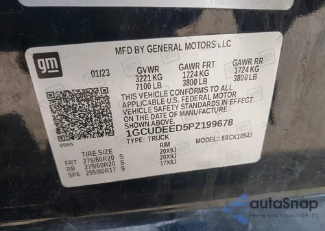 2023 Chevrolet Silverado 1500 4Wd Short Bed Rst z USA, uszkodzony, nr VIN 1GCUDEED5PZ199678